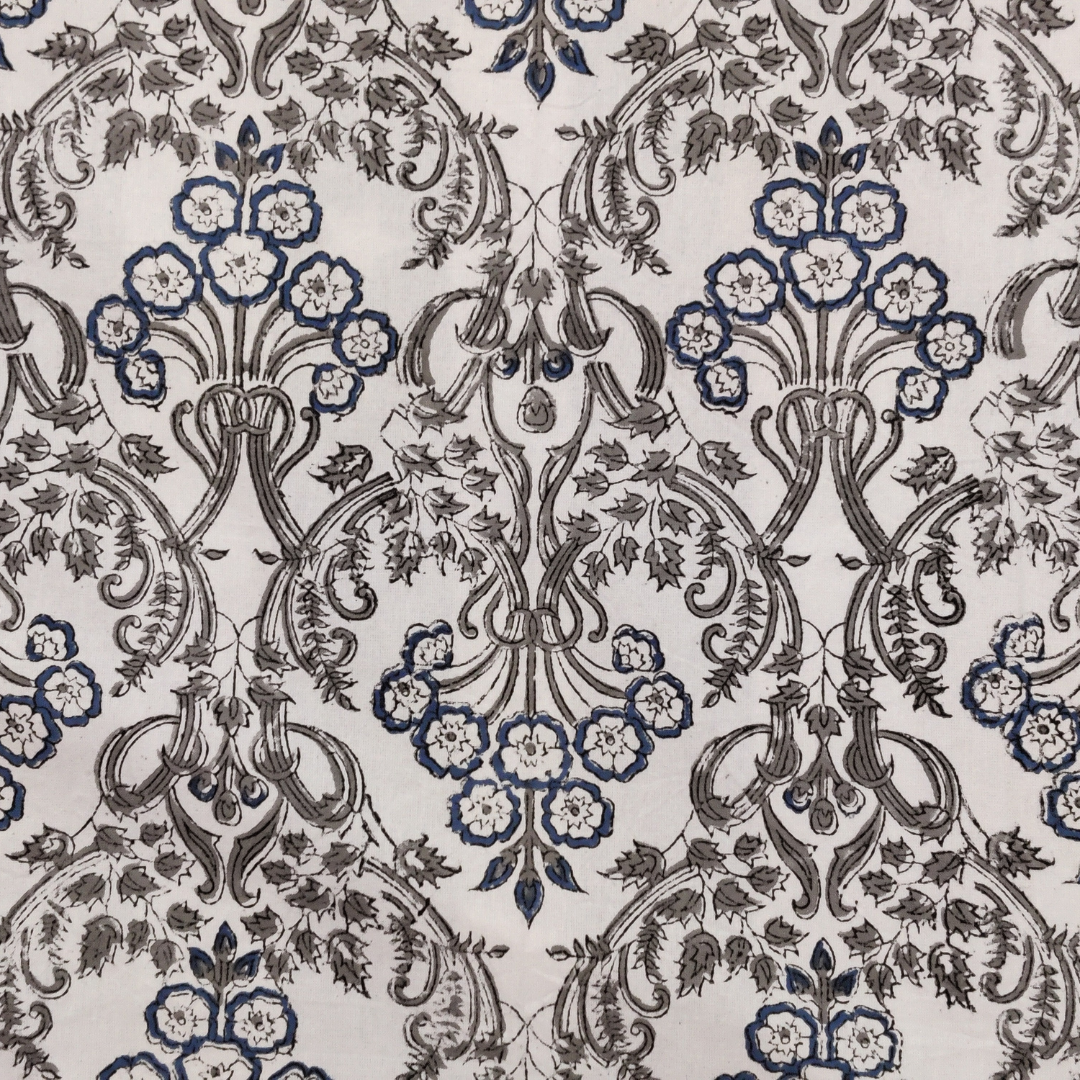 Navy Blue and Grey Floral Rectangle Tablecloth Image 4