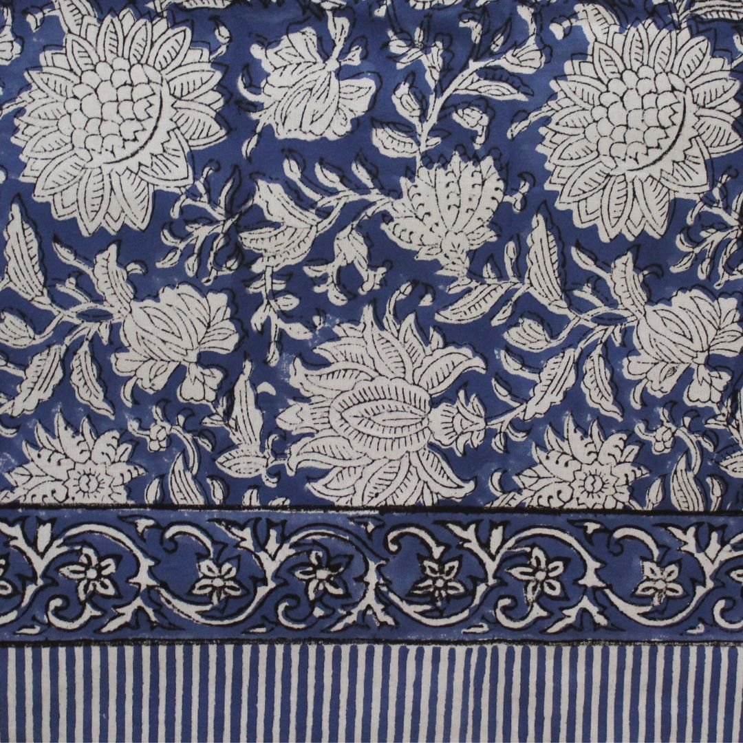 Hand Block Printed Indigo Blue Opaline Floral Rectangle Tablecloth Product Image 4