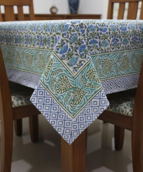 Azure Blue Floral Garden Rectangle Tablecloth Product Image 1